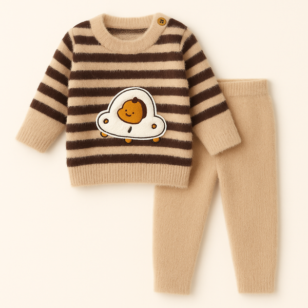 SUNSHINE BABY SOFT WOOLEN PAJAMA SET UFO STRIPES DARK BROWN 0-3M