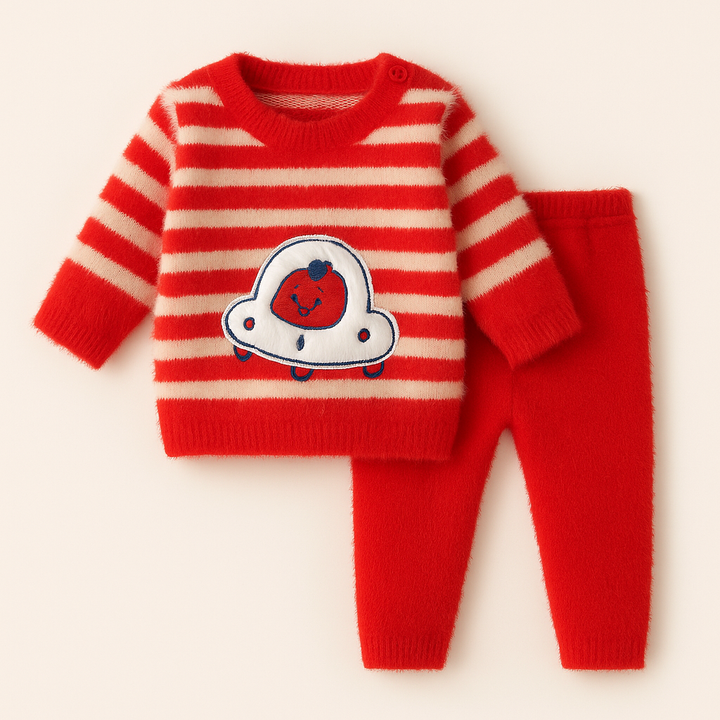 SUNSHINE BABY SOFT WOOLEN PAJAMA SET UFO STRIPES RED 0-3M