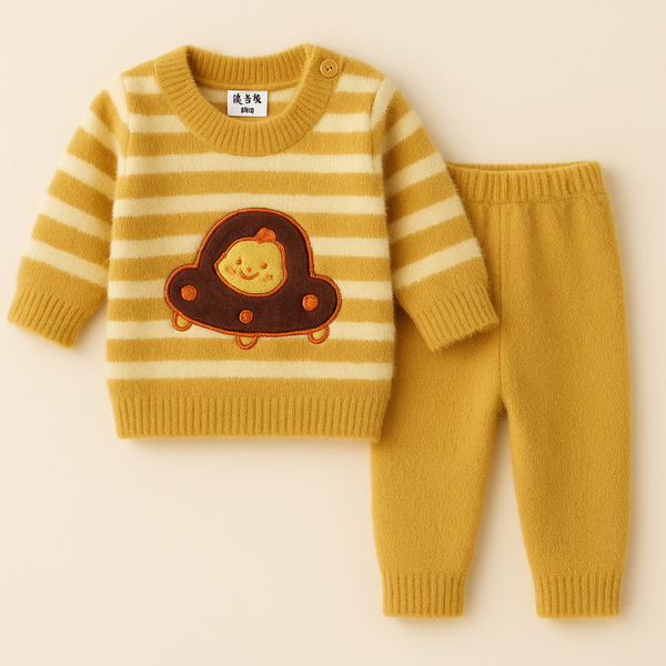 SUNSHINE BABY SOFT WOOLEN PAJAMA SET UFO STRIPES MUSTERD 0-3M