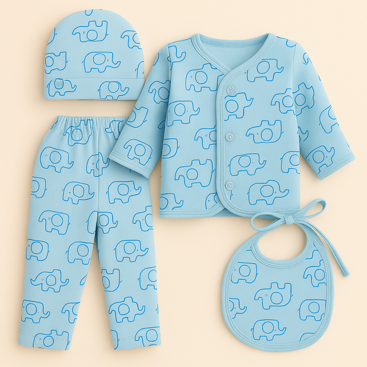 SUNSHINE BABY FS GIFT SET FLEECE ELEPHANTS 4 PCS BLUE (NB)