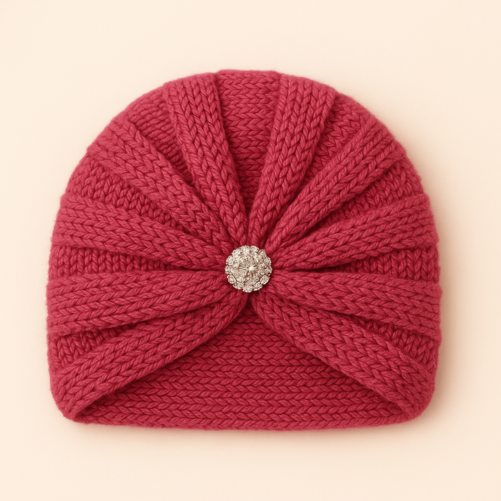 SUNSHINE BABY TURBAN WOOLEN CAP PEACH