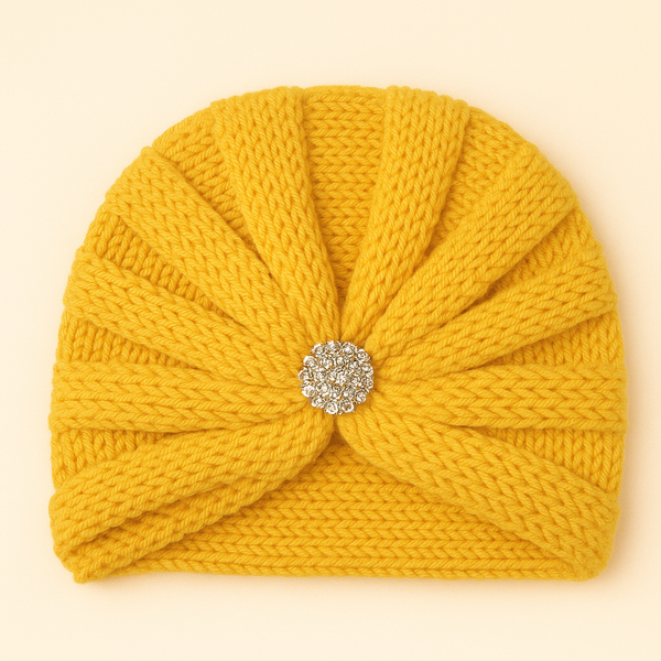 SUNSHINE BABY TURBAN WOOLEN CAP YELLOW