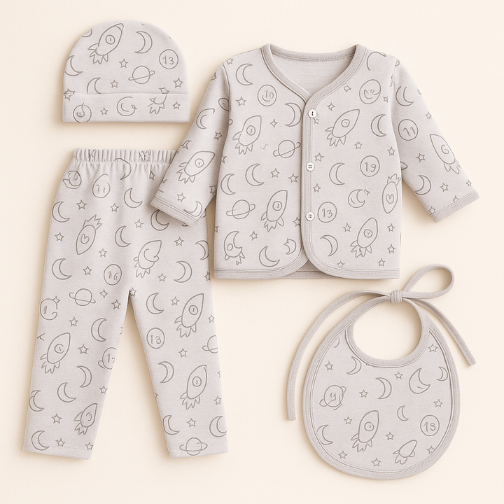 SUNSHINE BABY FS 4PCS FLEECE GIFT SET STARS & ROCKETS GREY(NB)