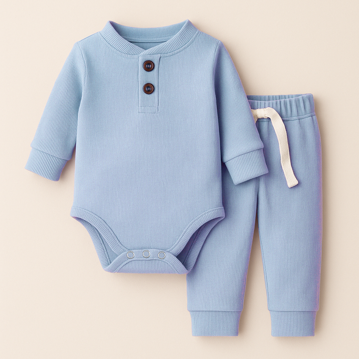 SUNSHINE KIDS WINTER RIB BODYSUIT & PAJAMA SET BLUE 4