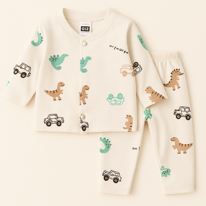 SUNSHINE BABY WINTER SLEEPSUIT DINO OH MY GOD OFF WHITE 3-6M