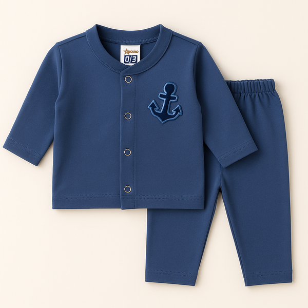 SUNSHINE BABY SOFT COTTON SLEEPSUIT ANCHOR NAVY BLUE 3-6M