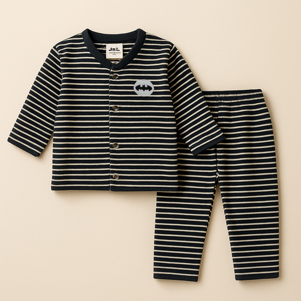 SUNSHINE BABY WINTER SLEEPSUIT STRIPES BATMAN BLACK 3-6M