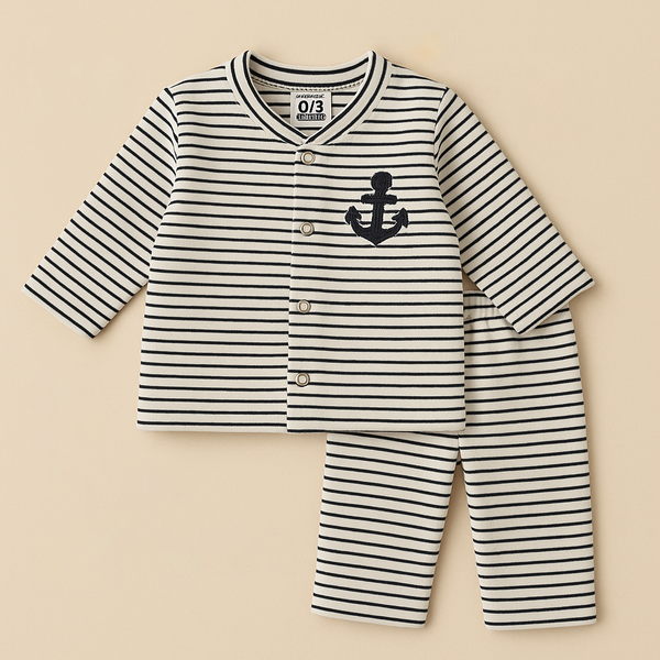 SUNSHINE BABY WINTER SLEEPSUIT STRIPES ANCHOR BLACK 3-6M