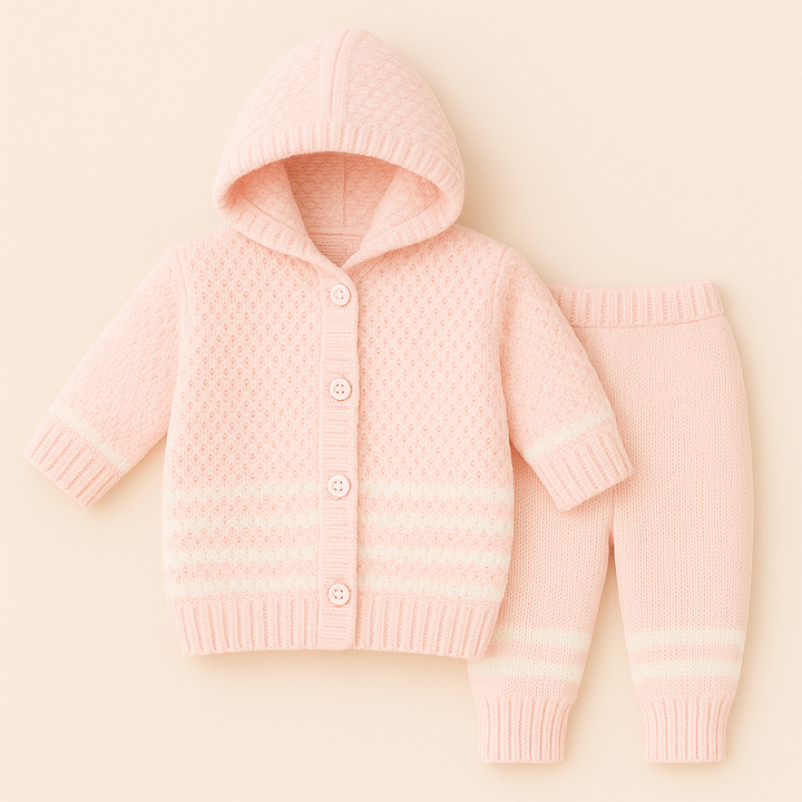 SUNSHINE BABY WOOLEN HOODED PAJAMA SET PINK 0-3M