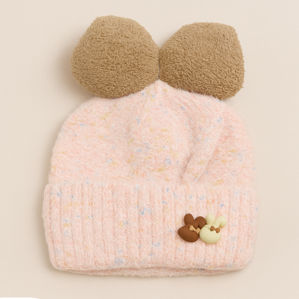SUNSHINE BABY WOOLEN CAP PINK WITH BROWN POM POM