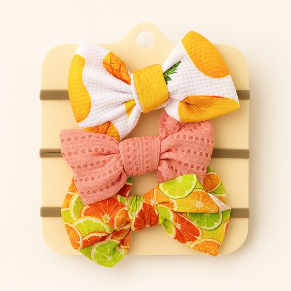 SUNSHINE BABY GIRL HEADBANDS BOW PACK OF 3 WHITE & PEACH