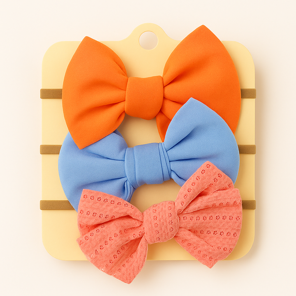 SUNSHINE BABY GIRL HEADBANDS BOW PACK OF 3 ORANGE & PEACH