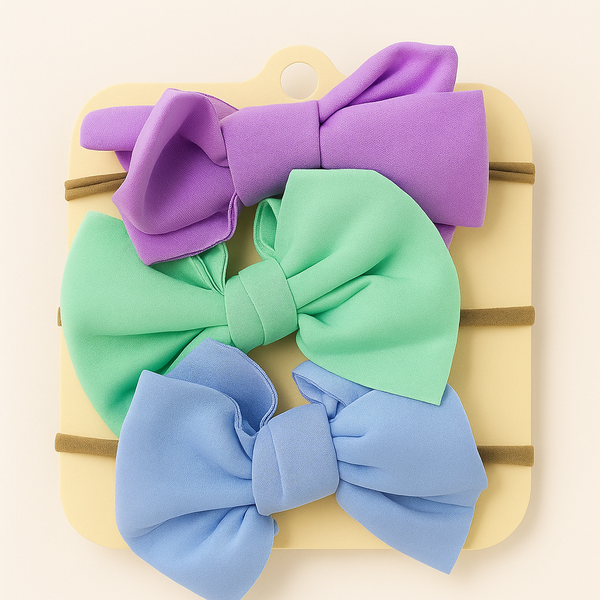 SUNSHINE BABY GIRL HEADBANDS BOW PACK OF 3 PURPLE & BLUE