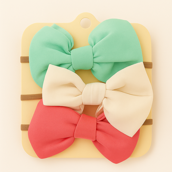 SUNSHINE BABY GIRL HEADBANDS BOW PACK OF 3 BEIGE & GREEN