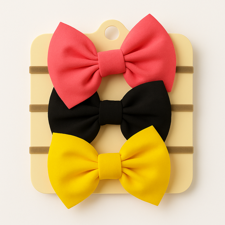 SUNSHINE BABY GIRL HEADBANDS BOW PACK OF 3 BLACK & YELLOW