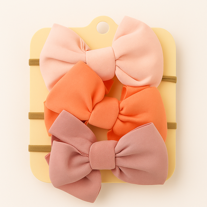 SUNSHINE BABY GIRL HEADBANDS BOW PACK OF 3 ORANGE & PINK