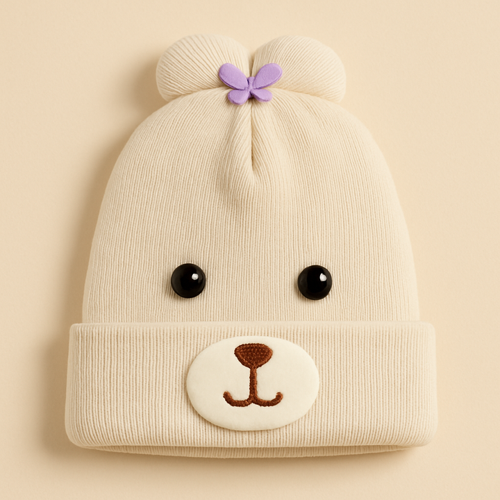 SUNSHINE BABY WOOLEN CAP WITH BOW BEIGE