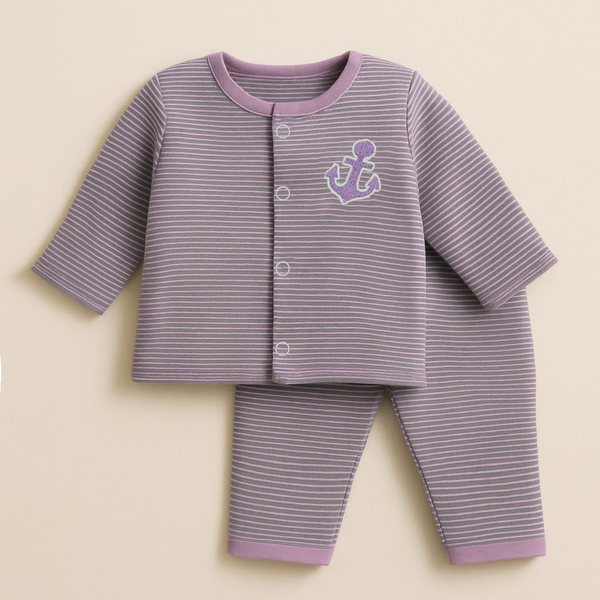 SUNSHINE BABY SLEEPSUIT STRIPES ANCHOR PURPLE 3-6M