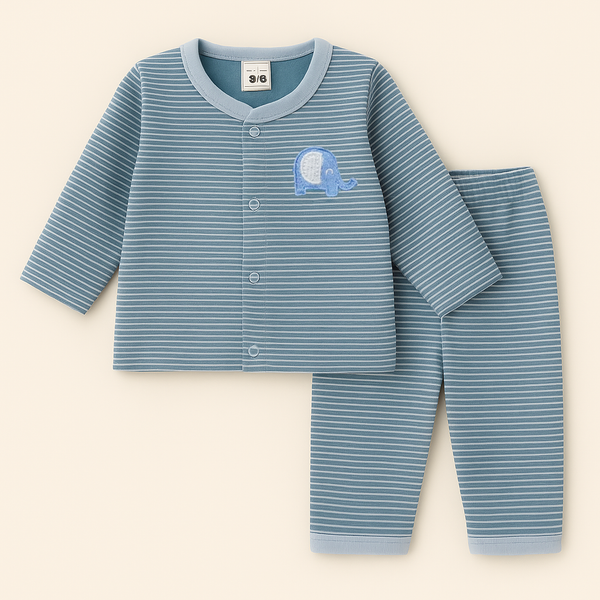 SUNSHINE BABY SLEEPSUIT STRIPES ELEPHANT BLUE 3-6M