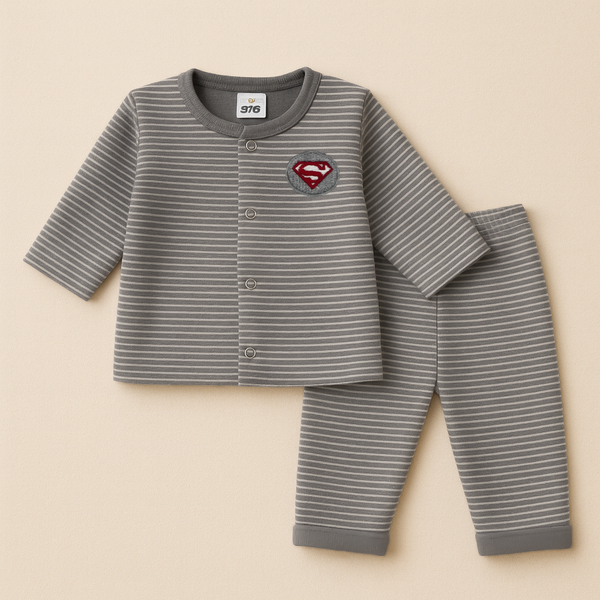 SUNSHINE BABY SLEEPSUIT STRIPES SUPERMAN GREY 3-6M