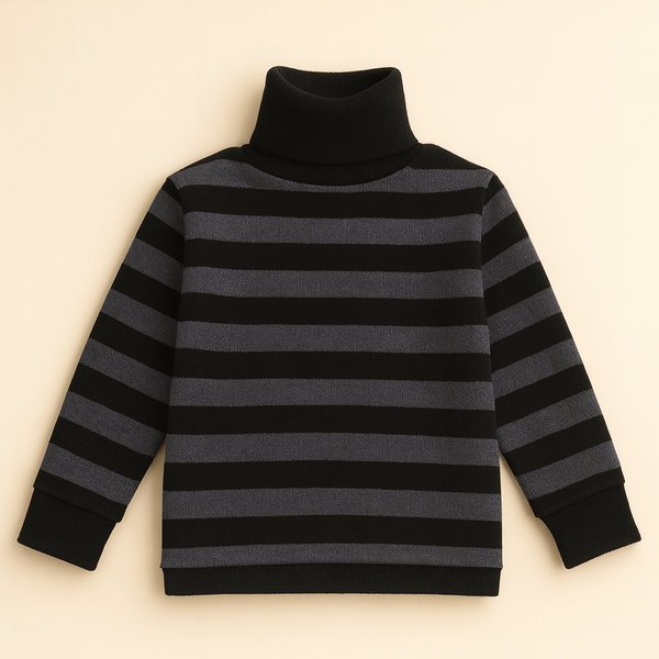 SUNSHINE BABY MOCK NECK STRIPES GREY & BLACK  L 3-4Y