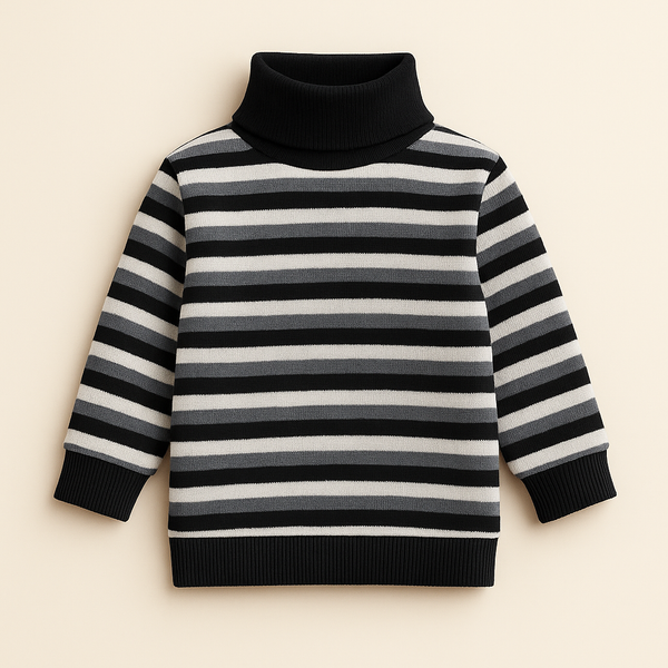 SUNSHINE BABY MOCK NECK STRIPES WHITE & GREY 0 0-6M