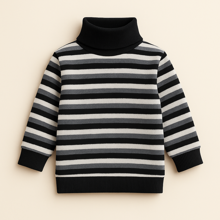 SUNSHINE BABY MOCK NECK STRIPES WHITE & GREY 0 0-6M
