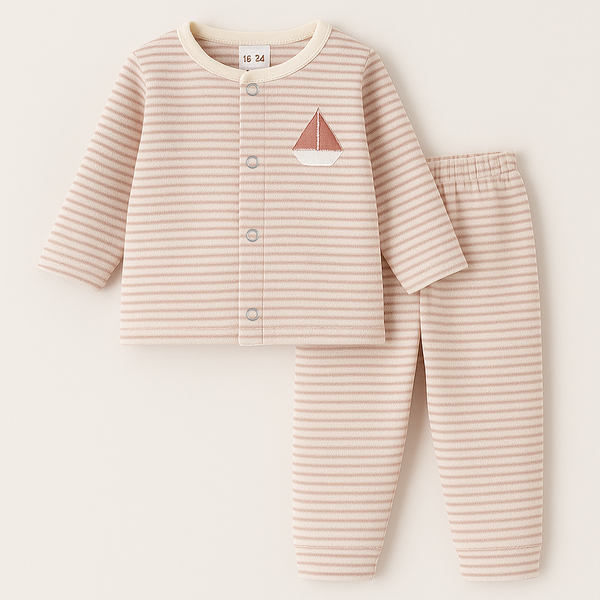 SUNSHINE BABY WINTER SLEEPSUIT STRIPES BOAT PEACH 3-6M