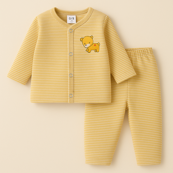 SUNSHINE BABY WINTER SLEEPSUIT STRIPES BEAR YELLOW 3-6M