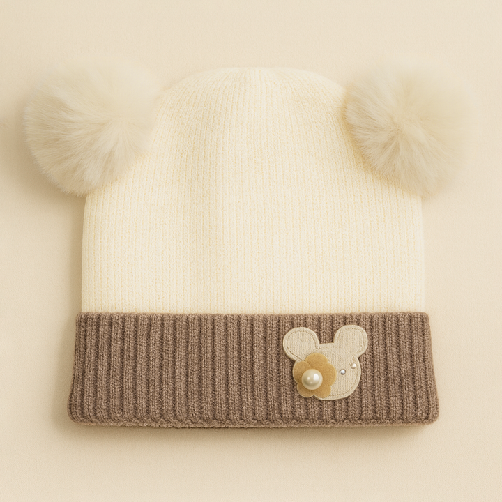 SUNSHINE BABY WOOLEN CAP OFFWHITE & BROWN