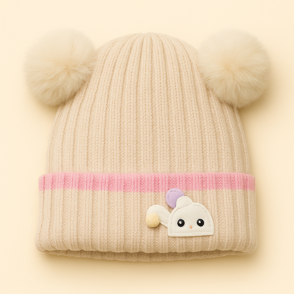 SUNSHINE BABY WOOLEN CAP BEIGE POM POM