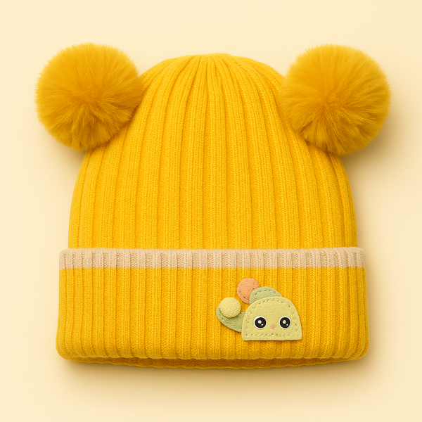 SUNSHINE BABY WOOLEN CAP YELLOW POOM POOM