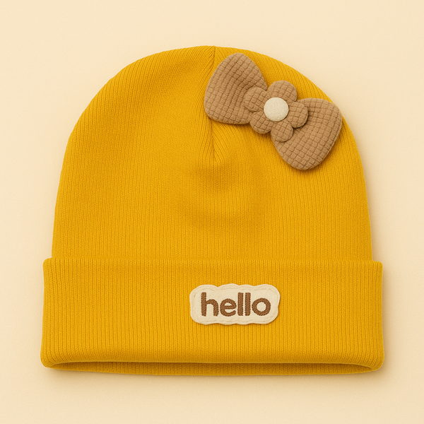 SUNSHINE BABY WINTER CAP HELLO BOW YELLOW