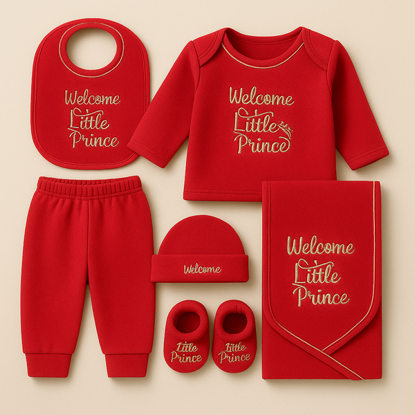 SUNSHINE NEWBORN BABY FLEECE GIFT SET 7 PCS WELCOME LITTLE PRINCE RED