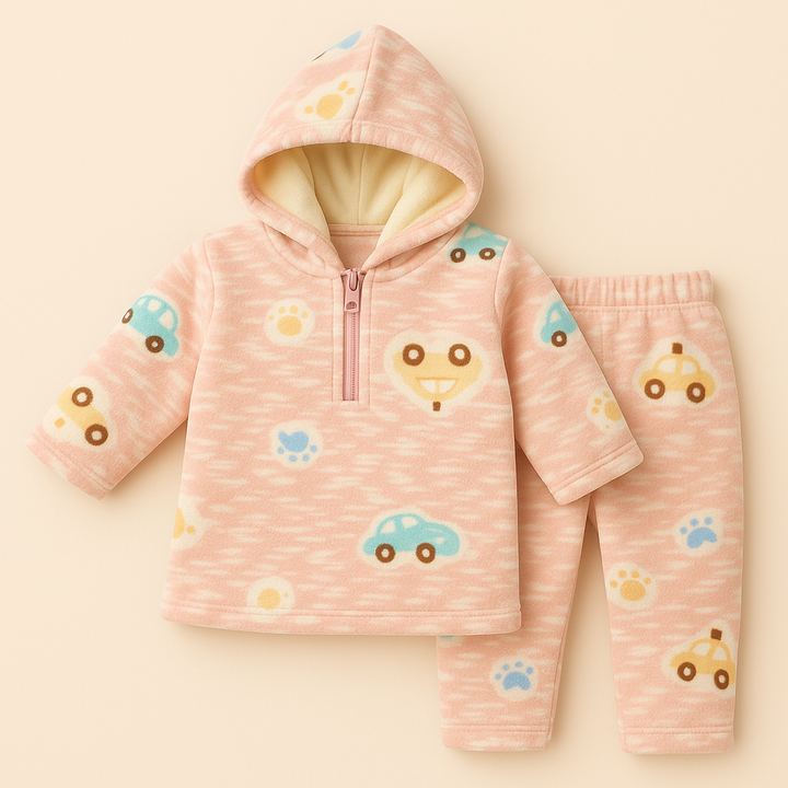 SUNSHINE BABY HOODED PAJAMA SET CARS PINK 6-9M