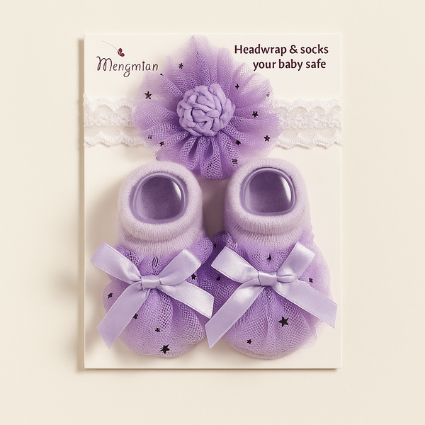 SUNSHINE BABY BOOTIES WITH HEADBAND SET PURPLE