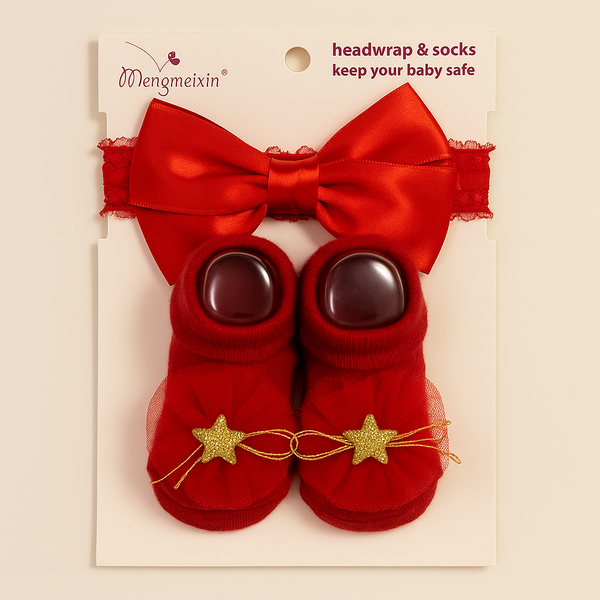 SUNSHINE BABY BOOTIES WITH HEADBAND SET RED