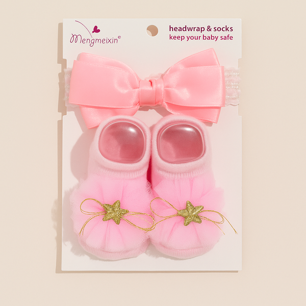 SUNSHINE BABY BOOTIES WITH HEADBAND SET PINK