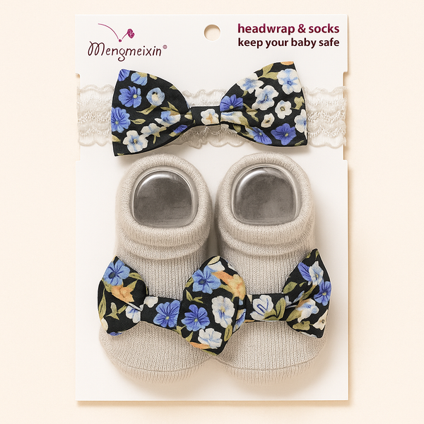 SUNSHINE BABY BOOTIES WITH HEADBAND SET GREY