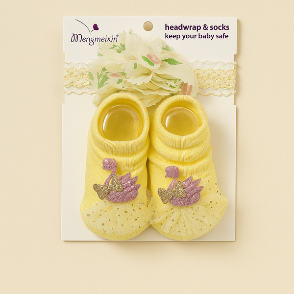 SUNSHINE BABY BOOTIES WITH HEADBAND SET YELLOW