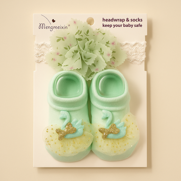 SUNSHINE BABY BOOTIES WITH HEADBAND SET GREEN