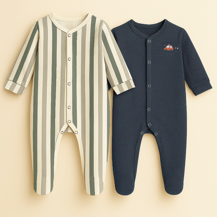 SUNSHINE BABY COTTON ROMPER 2 PCS SET NAVY BLUE STRIPES 12-18M