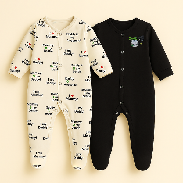 SUNSHINE BABY COTTON ROMPER 2 PCS SET LOVE MOMMY BLACK 18-24M