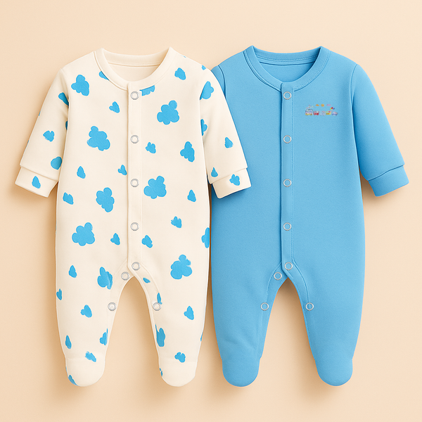 SUNSHINE BABY COTTON ROMPER 2 PCS SET CLOUDS BLUE 18-24M