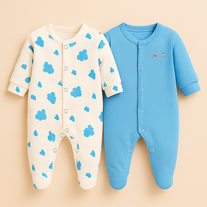 SUNSHINE BABY COTTON ROMPER 2 PCS SET CLOUDS BLUE 18-24M
