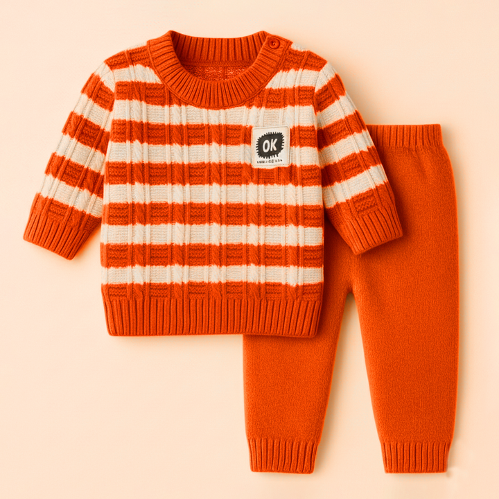 SUNSHINE BABY WOOLEN PAJAMA SET STRIPES ORANGE NB