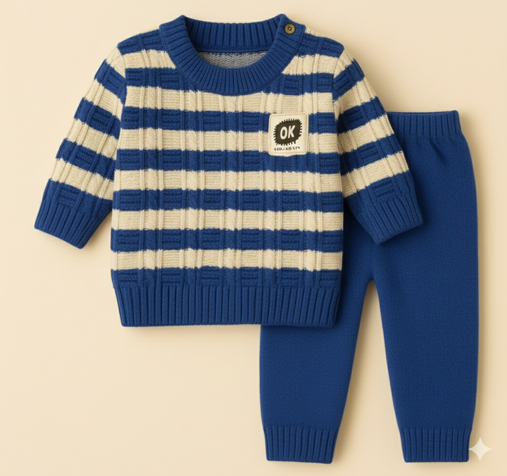 SUNSHINE BABY WOOLEN PAJAMA SET STRIPES ROYAL BLUE NB