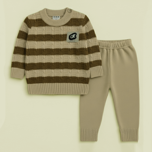 SUNSHINE BABY WOOLEN PAJAMA SET STRIPES BROWN NB