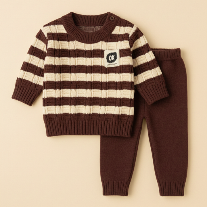 SUNSHINE BABY WOOLEN PAJAMA SET STRIPES DARK BROWN NB