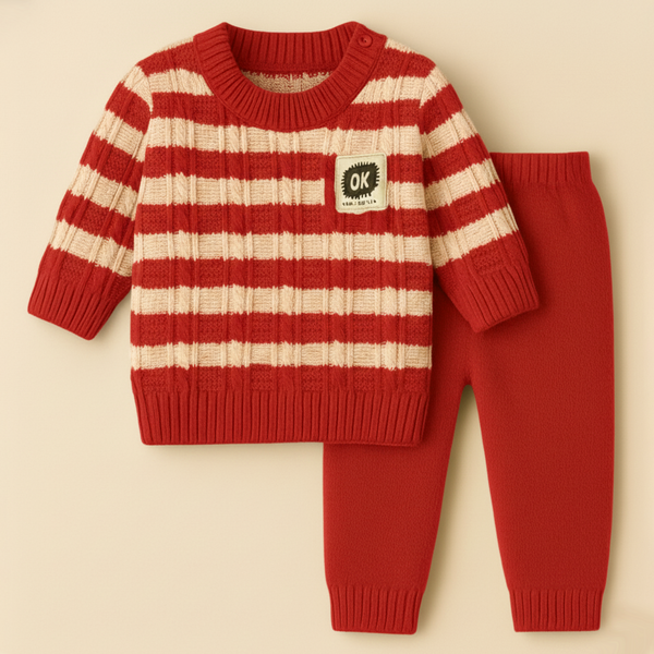 SUNSHINE BABY WOOLEN PAJAMA SET STRIPES RED NB